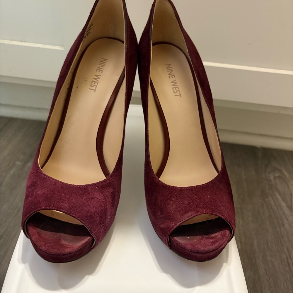 Nine West Dark Red Peep Toe Heels